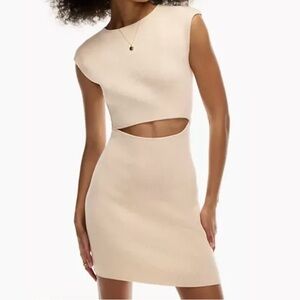 ARITZIA WILFRED NWOT BEIGE CUT-OUT KNIT MINI DRESS SZ M